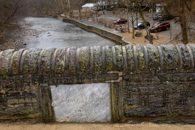 A bridge over Wissahickon Creek near Valley Green Inn on Forbidden Drive.