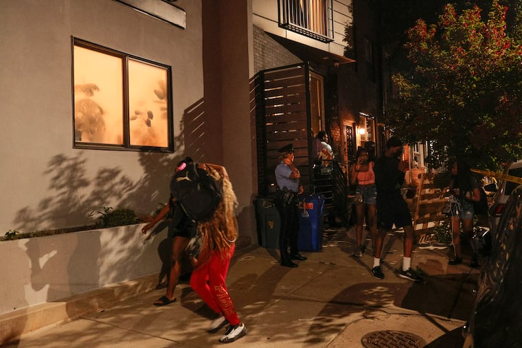 Police on the 2200 block of N. Amber St. where an 18-year-old was shot during what police say was a house party at an Airbnb party with 50 to 100 juveniles.