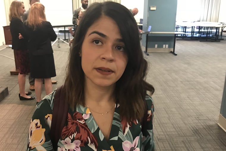 Stephanie Costa, supervising attorney for Hias Pennsylvania, after a press conference at the District Attorney's office on Wednesday June 27, where Larry Krassner reiterated the city's policy that undocumented domestic abuse survivors would not be turned over to the US Immigration and Custom Enforcement.