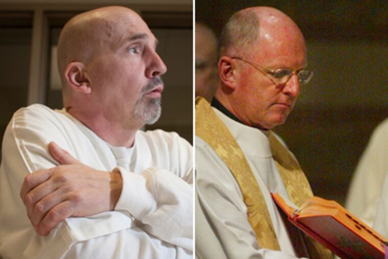 Peter Schellinger (left) says Msgr. John A. Close (right) molested him when he was a Philadelphia altar boy in 1969. Close is suspended from St. Katharine of Siena in Wayne. (Staff photos)