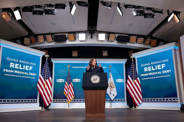 U.S. Vice President Kamala Harris delivers remarks on medical debt in the South Court Auditorium of the White House on April 11, 2022, in Washington, DC.