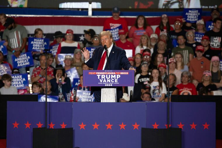 Former President Donald Trump speaks during a campaign rally at Bayfront Convention Center in Erie on Sunday.