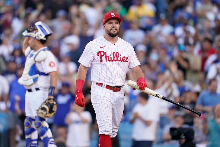 Kyle Schwarber walks back to the dugout after competing in the Home Run Derby on Monday night in Los Angeles.