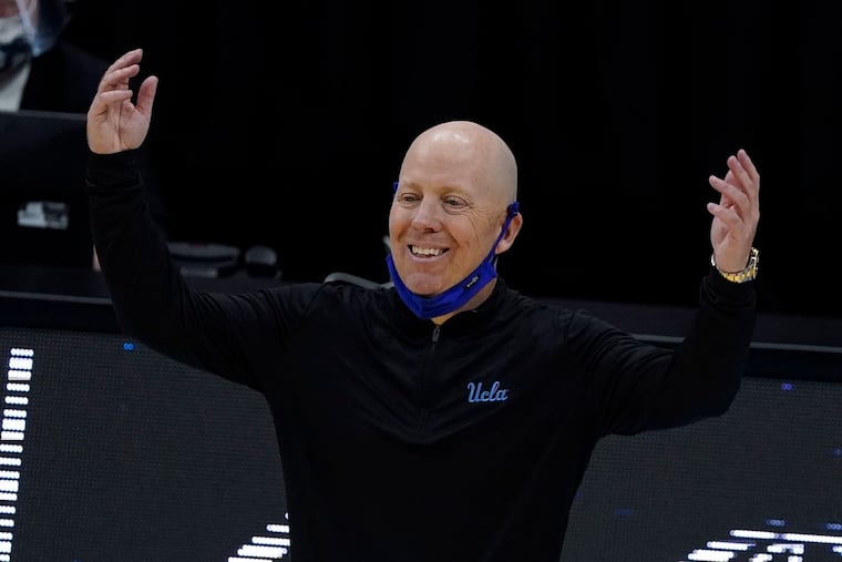 UCLA head coach Mick Cronin reacts to a call during the first half of a men’s Final Four NCAA college basketball tournament semifinal game against Gonzaga in April at Lucas Oil Stadium in Indianapolis.