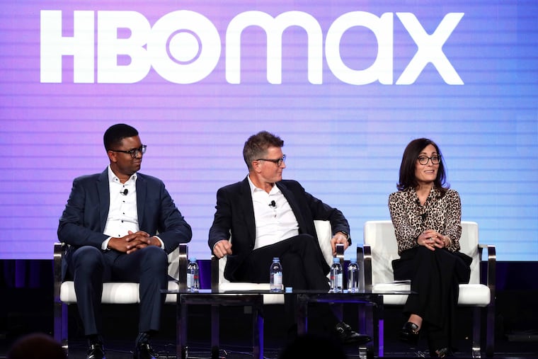 In this Jan. 15, 2020, photo, EVP of Content Acquisitions for TNT, TBS, truTV, HBO & HBO MAX Michael Quigley, from left, Chief Content Officer, HBO MAX and President, TNT,TBS, & truTV Kevin Reilly and Head of Original Content , HBO MAX Sarah Aubrey appear at the HBO Max Executive Sessions panel during the HBO TCA 2020 Winter Press Tour at the Langham Huntington in Pasadena, Calif.