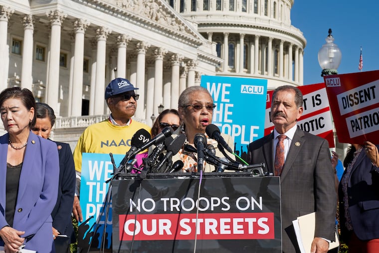 Del. Eleanor Holmes Norton (D., D.C.), center, speaks at a news conference opposing President Trump's deployment of National Guard troops to American cities at the Capitol in Washington, Sept. 3, 2025.