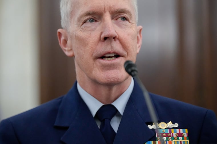 Adm. Kevin Lunday, acting commandant of the U.S. Coast Guard, speaks during a Senate Commerce, Science and Transportation Committee hearing on his nomination for Commandant of the Coast Guard, Wednesday, Nov. 19, 2025, on Capitol Hill in Washington. (AP Photo/Julia Demaree Nikhinson)