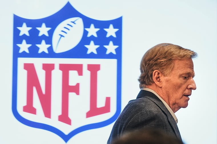 NFL Commissioner Roger Goodell arrives for his news conference at the NFL owners meetings, Wednesday, Oct. 22, 2025, in New York.