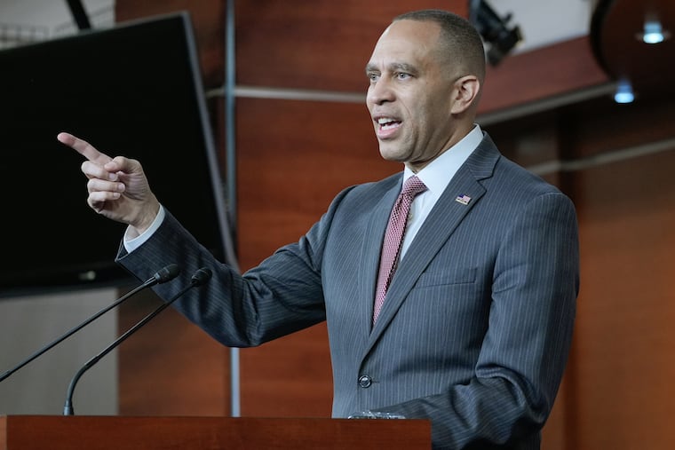House Minority Leader Hakeem Jeffries, D-N.Y., speaks during a news conference on Capitol Hill, Thursday, April 23, 2026, in Washington.
