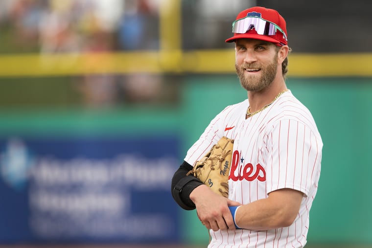Bryce Harper will play his first opening day as a first baseman on Thursday.