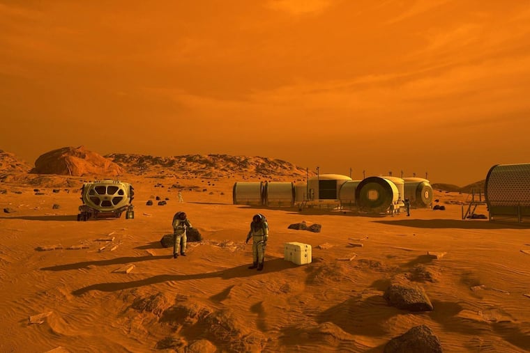 Beneath the super-arid surface of Mars, there are abundant supplies of water ice that could someday be accessible to human explorers and settlers, as pictured in this photo illustration from NASA.