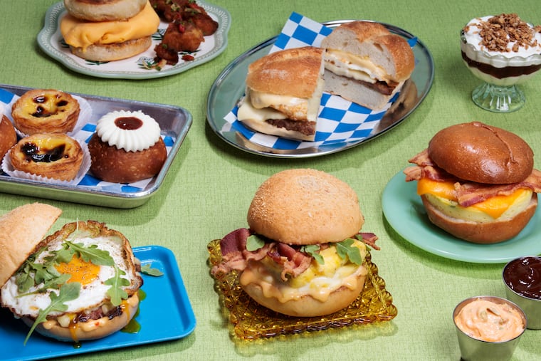 Assorted breakfast sandwiches photographed in the Philadelphia Inquirer studio. Food styling by Emilie Fosnocht.