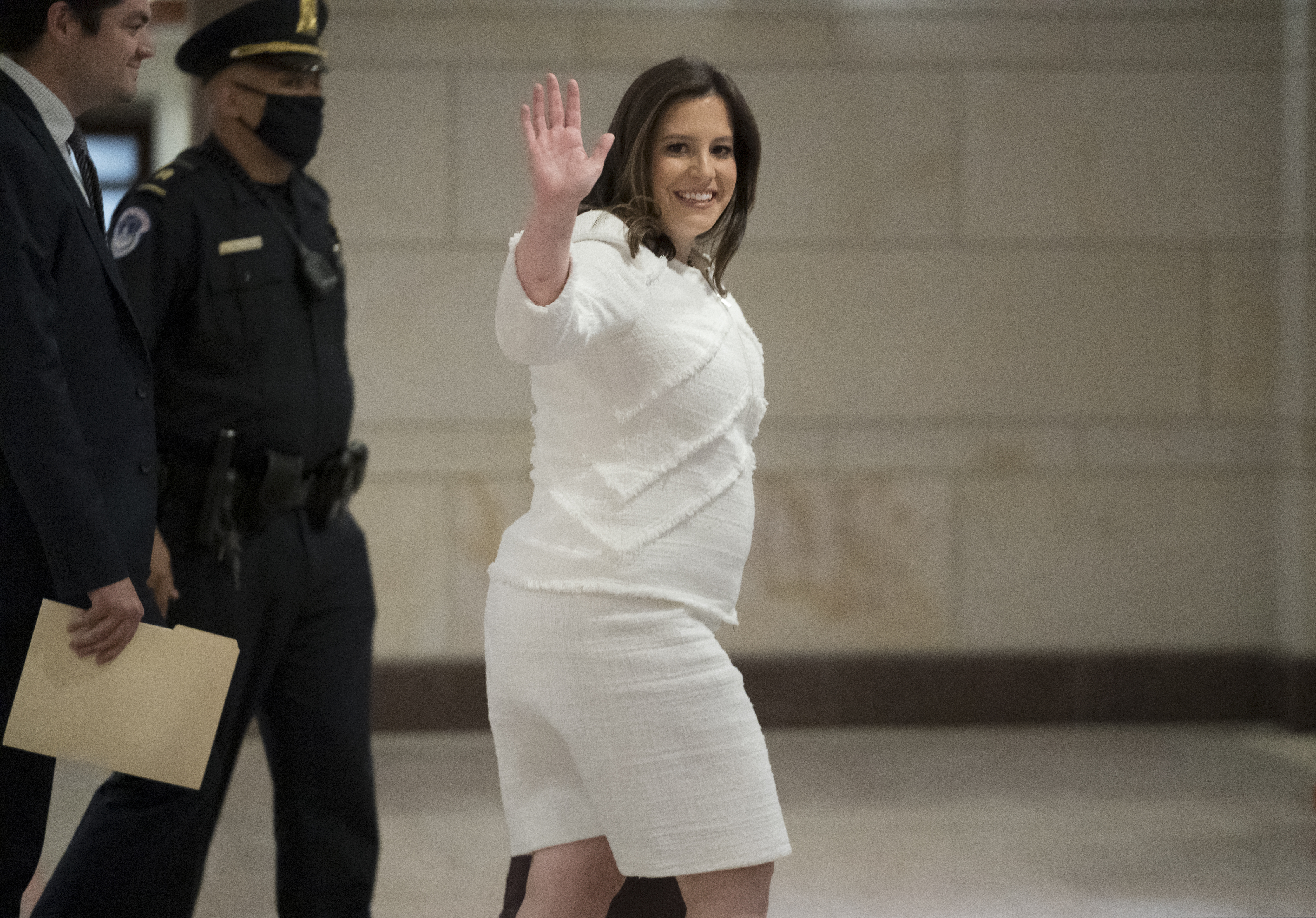 Rep. Elise Stefanik arrives as House GOP members hold an election for a new chair of the House Republican Conference to replace Rep. Liz Cheney.