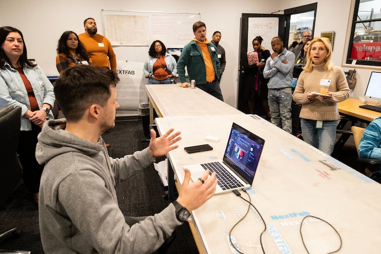 A presentation at NextFab on artificial intelligence on March 22, 2024. The company is closing its South Philly location by the end of the year.