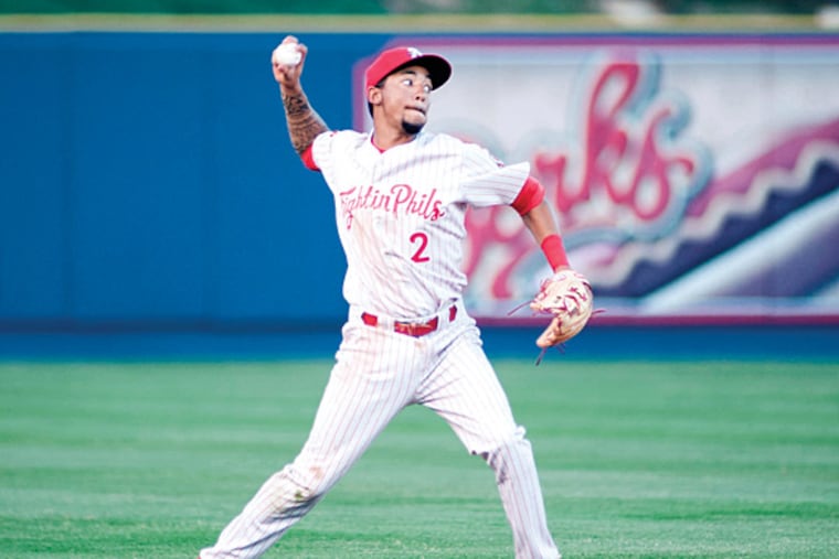 J.P. Crawford in his Reading Fightin Phils debut, May 30, 2015. (Photo courtesy Reading Fightin Phils)