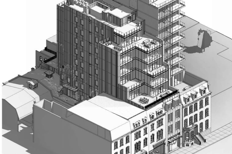 A new rendering for the condo building at 2112 Walnut St., which is facing stiff opposition, shows it next to its shorter, older neighbor.