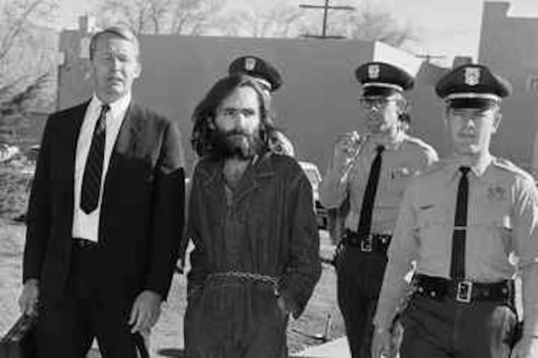 Charles Manson, above, was led to court in 1969. Today,at left, he is 74. "Manson is the real-life Freddie Kruger," said Manson Family prosecutor Stephen Kay.