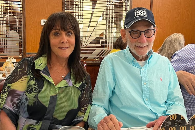 Mr. Perloff and his daughter Sue celebrate his 90th birthday in 2022.