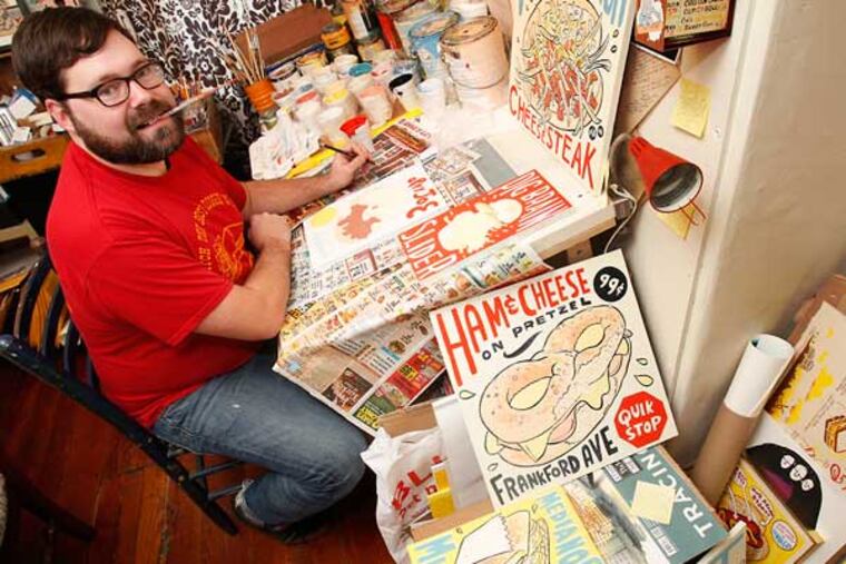 Artist Hawk Krall at his home studio in South Philadelphia. ( ALEJANDRO A. ALVAREZ / STAFF PHOTOGRAPHER )
