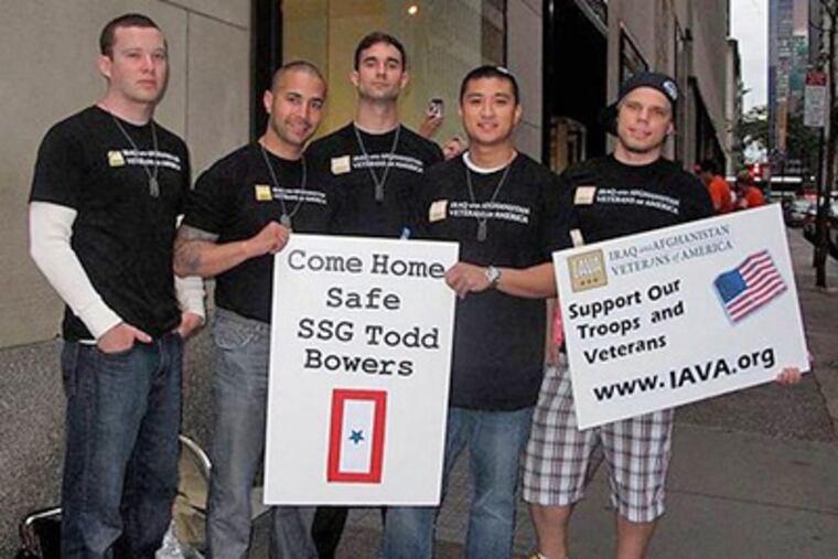 Bryan Adams (left) with other members of the Iraq and Afghanistan Veterans of America at the studios of NBC’s “Today” show in New York.