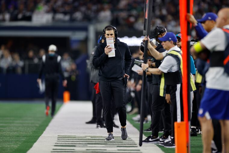 Eagles coach Nick Sirianni walks the sideline in the fourth quarter during the loss to the Dallas Cowboys on Christmas Eve.