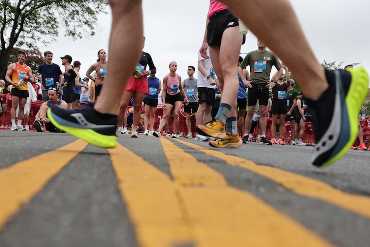 Runners warm up at the starting line for the 2025 Independence Blue Cross Broad Street Run in Philadelphia on Sunday, May 4, 2025.