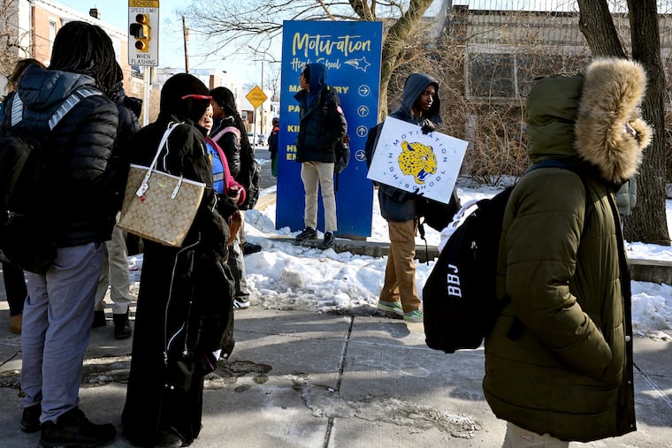 Students walked out of Motivation High School in Southwest Philadelphia on Monday, protesting that their school is one of 20 that the Philadelphia School District has proposed closing.