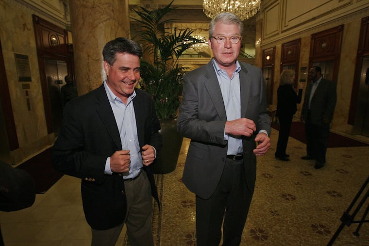 Bobby Henon, left, and International Brotherhood of Electrical Workers Local 98 leader John "Johnny Doc" Dougherty gather for lunch at the Palm Restaurant in Center City Philadelphia after election day in 2011.