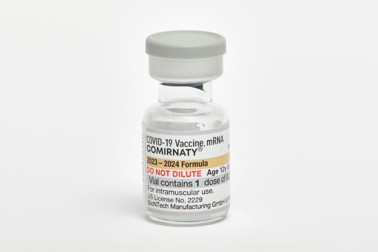This photo provided by Pfizer in September 2023 shows a single-dose vial of the company's updated COVID vaccine for adults. Some shipments of the vaccine were delayed this week, forcing pharmacies to reschedule appointments for customers who had signed up to get a shot.
