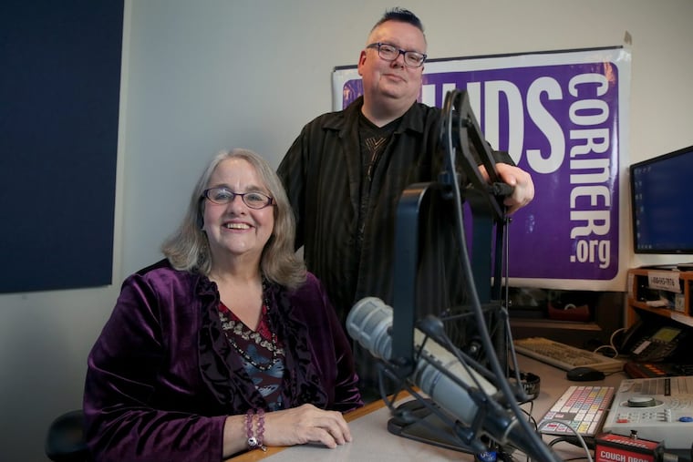 Kids Corner host Kathy O'Connell, left, and producer Robert Drake pose for a portrait inside their studio at WXPN in University City on Friday, March 30, 2018.