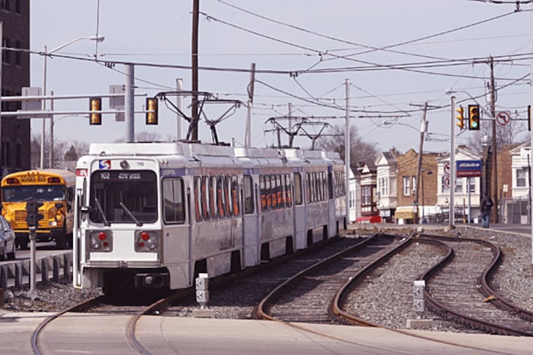 A Sharon Hill trolley - now known as the D2 - on a siding near the 69th Street Terminal in Upper Darby. The route, along with its counterpart, the D1, or Media trolley will have longer trips next week after a safety upgrade to the signal system.