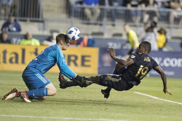 Cory Burke scored his second goal in as many starts (though not on this play) in the Philadelphia Union’s 3-1 win over the Chicago Fire.
