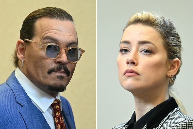 This combination of pictures shows actor Johnny Depp, left, attending the trial at the Fairfax County Circuit Courthouse in Fairfax, Virginia and actress Amber Heard looking on in the courtroom in May. Heard has hired two attorneys from Philadelphia firm Ballard Spahr.