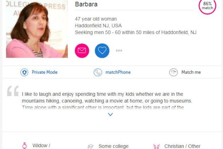 The profile created on one of the online dating websites.