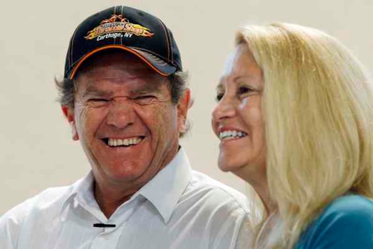 Butch Patrick, right, as the boy vampire Eddie Munster on the mid-'60s sitcom "The Munsters" and, left, with Donna McCall in West Chester, where they now live.