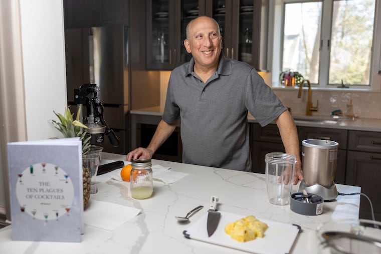 David Kedson created cocktails inspired by the ten plagues for Passover in his Bala Cynwyd home on March 24.