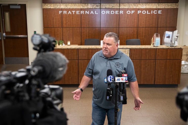 John McNesby, president of Fraternal Order Police Lodge No. 5, at a July news conference.
