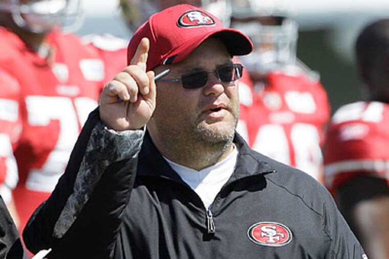 49ers offensive coordinator Greg Roman is among the leading candidates to take over at Penn State. (Jeff Chiu/AP)