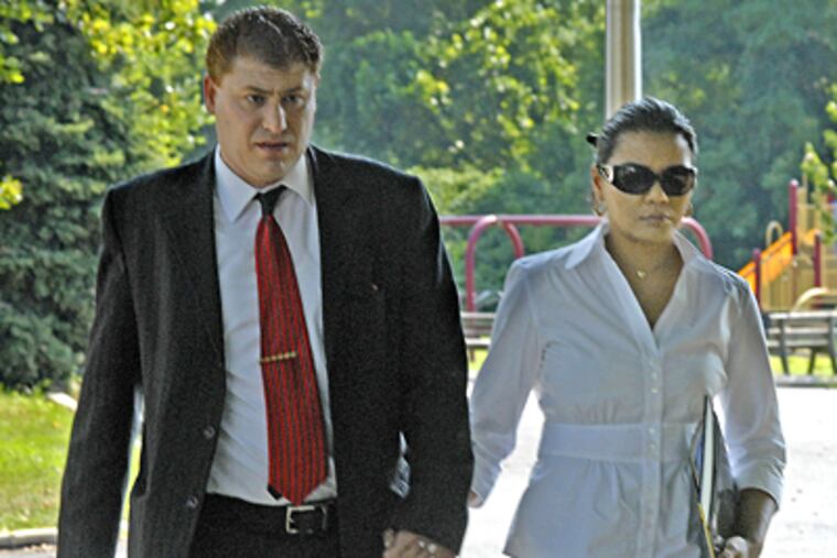 Angela Honeycutt, accused of having sex with two teenage boys, arrives at her preliminary hearing yesterday. (April Saul / Inquirer)