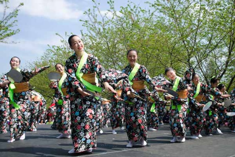 The Tamagawa University dancers entertain at the 2012 Cherry Blossom Festival, a celebration of Japanese Arts and Culture, in Fairmount Park. ( Richard Kauffman / Staff Photographer )