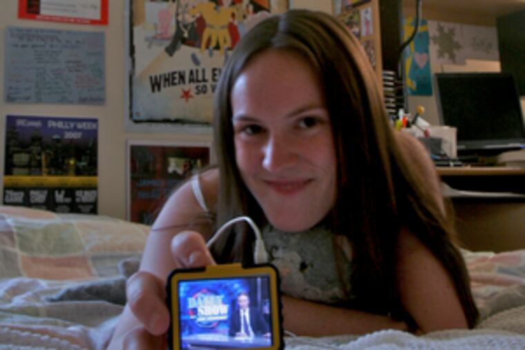Penn senior Jen Jablow, with Jon Stewart on her iPod , views watching network news as "something my parents do."