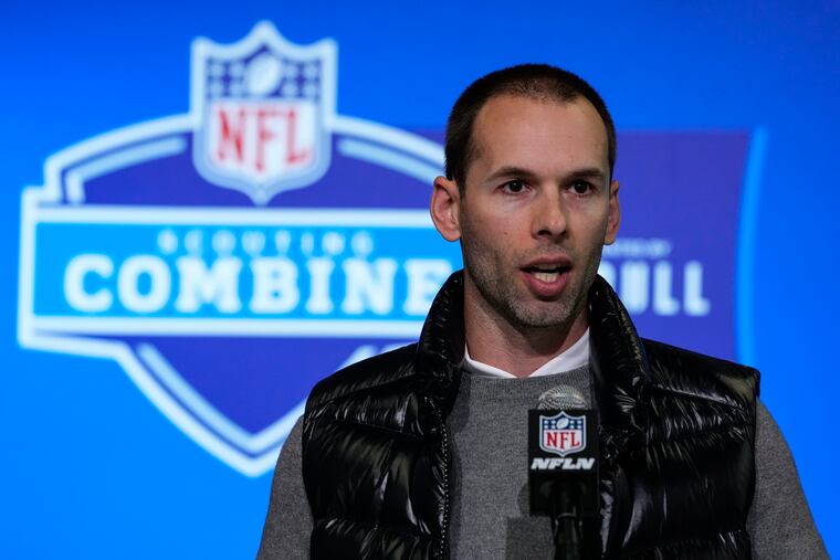Arizona Cardinals head coach Jonathan Gannon speaks during a press conference at the NFL football scouting combine in Indianapolis, Tuesday, Feb. 28, 2023.