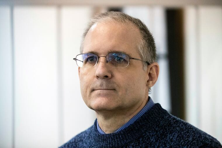 Paul Whelan, a former U.S. Marine, who was arrested in Moscow at the end of last year, waits for a hearing in a court in Moscow, Russia, Friday, May 24, 2019. The American was detained at the end of December for alleged spying. (AP Photo/Pavel Golovkin)