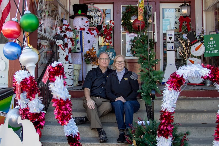 Peter and Juliana Bender pose for a photo at their hardware store in Moorestown, N.J., Wednesday, November 18, 2020. Moorestown Hardware is an institution in Moorestown, and as brick and mortar retailers struggle amid Covid, it continues to be an essential part of life in the Burlington County township.
