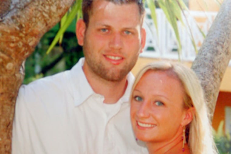 The honeymoon photo of Officer John Pawlowski, who was gunned down in February 2009 at Broad Street and Olney Avenue, and his wife, Kim. She was pregnant at the time, and delivered a boy, named after his father, on Thursday, June 11.