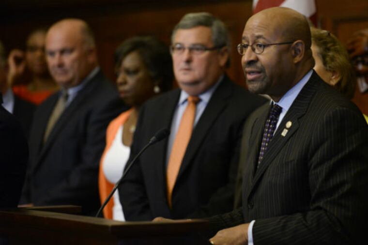 Mayor Nutter was joined by transit officials to announce plans for the papal visit. (BEN MIKESELL/Staff Photographer)