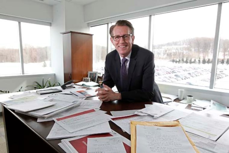 Chris McIsaac, head of institutional investments, in his new office in the Orion building at Vanguard. Portraits of Chris McIsaac, head of institutional investments; Glenn Reed, head of strategy and finance; Also of new office campus in former Wyeth buildings. 02/12/2014 ( MICHAEL BRYANT / Staff Photographer )