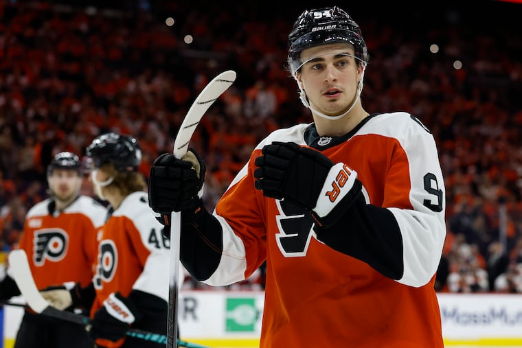 Flyers right wing Porter Martone was excellent in Game 3. The banged-up Flyers should play him and Alex Bump even more on Saturday.