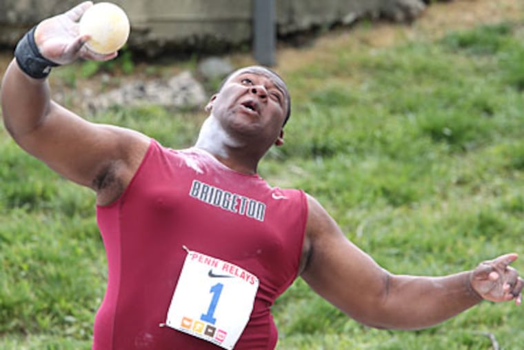 Bridgeton's Braheme Days, Jr. is New Jersey's sixth straight champion in the Penn Relays shot put. (Charles Fox/Staff Photographer)