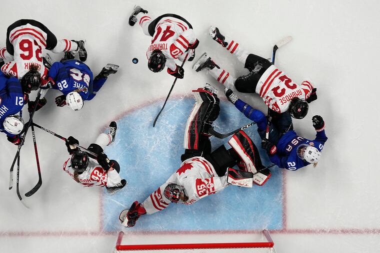 Canada goalie Ann-Renée Desbiens (35) made a lot of big saves in a game where her team was outshot 53-27.